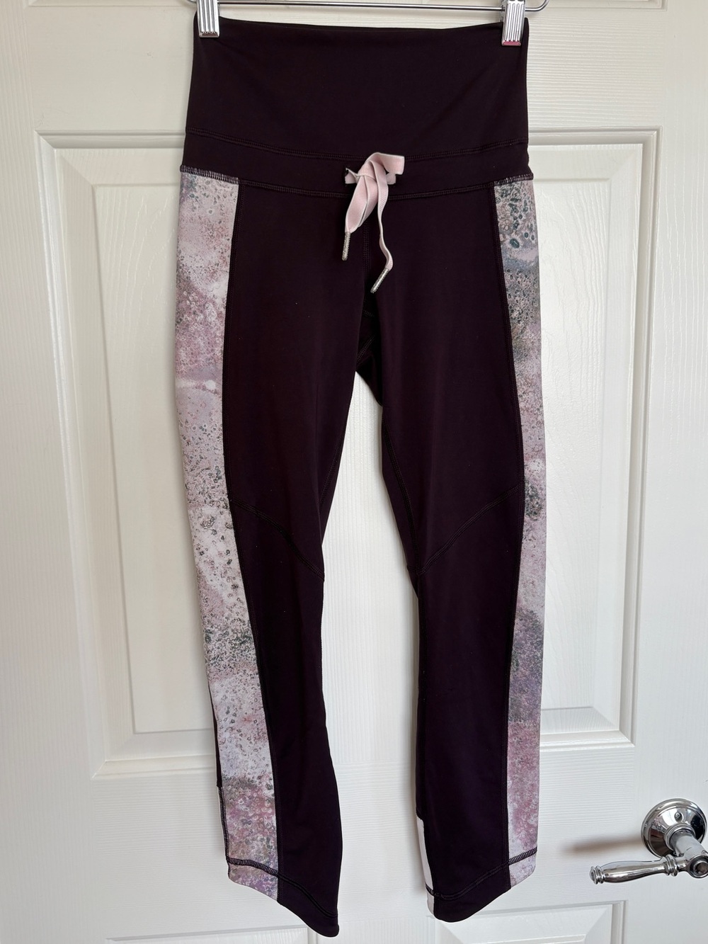 Lululemon High-Waist Purple Leggings w/ Pink Marble Side Panels